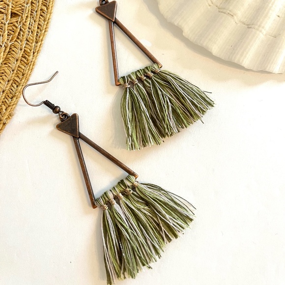 Boho Geometric Ethnic Tassel Dangle Earrings - Picture 2 of 5